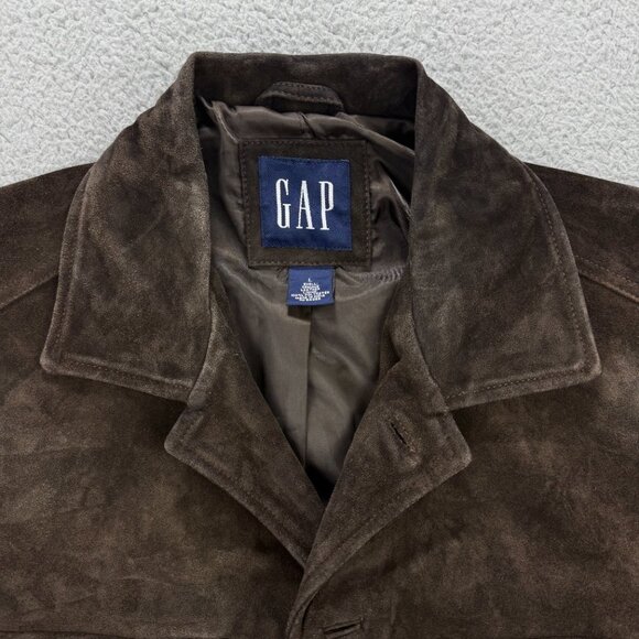 Vintage GAP Jacket Mens Large Brown Suede Leather Shacket Button Up Coat 90s Y2K - Picture 6 of 11